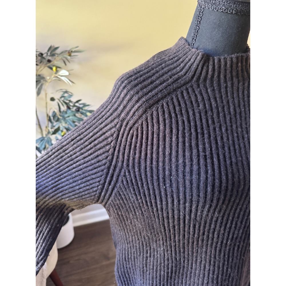 Express Italian Merino Wool Sweater Mens XL Brown Ribbed Mock Neck Pullover - Picture 3 of 4